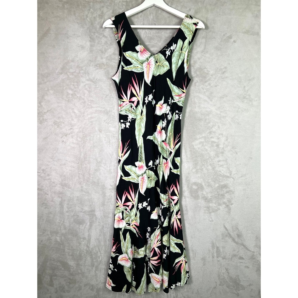 Kaua'iana Hawaii Petite‎ Maxi Dress Large Tropical Floral V-Neck Sleeveless
